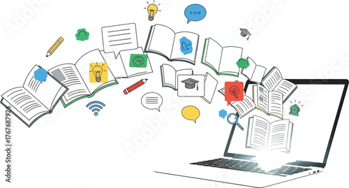 Online education learning books laptop knowledge study internet courses skill