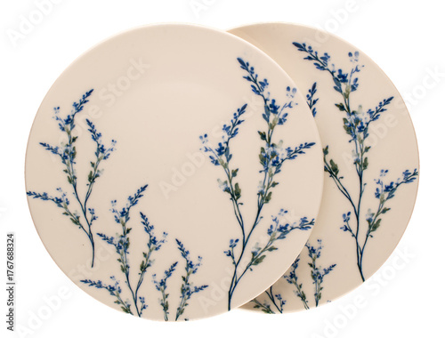 Ceramic plate on a white background, top view.