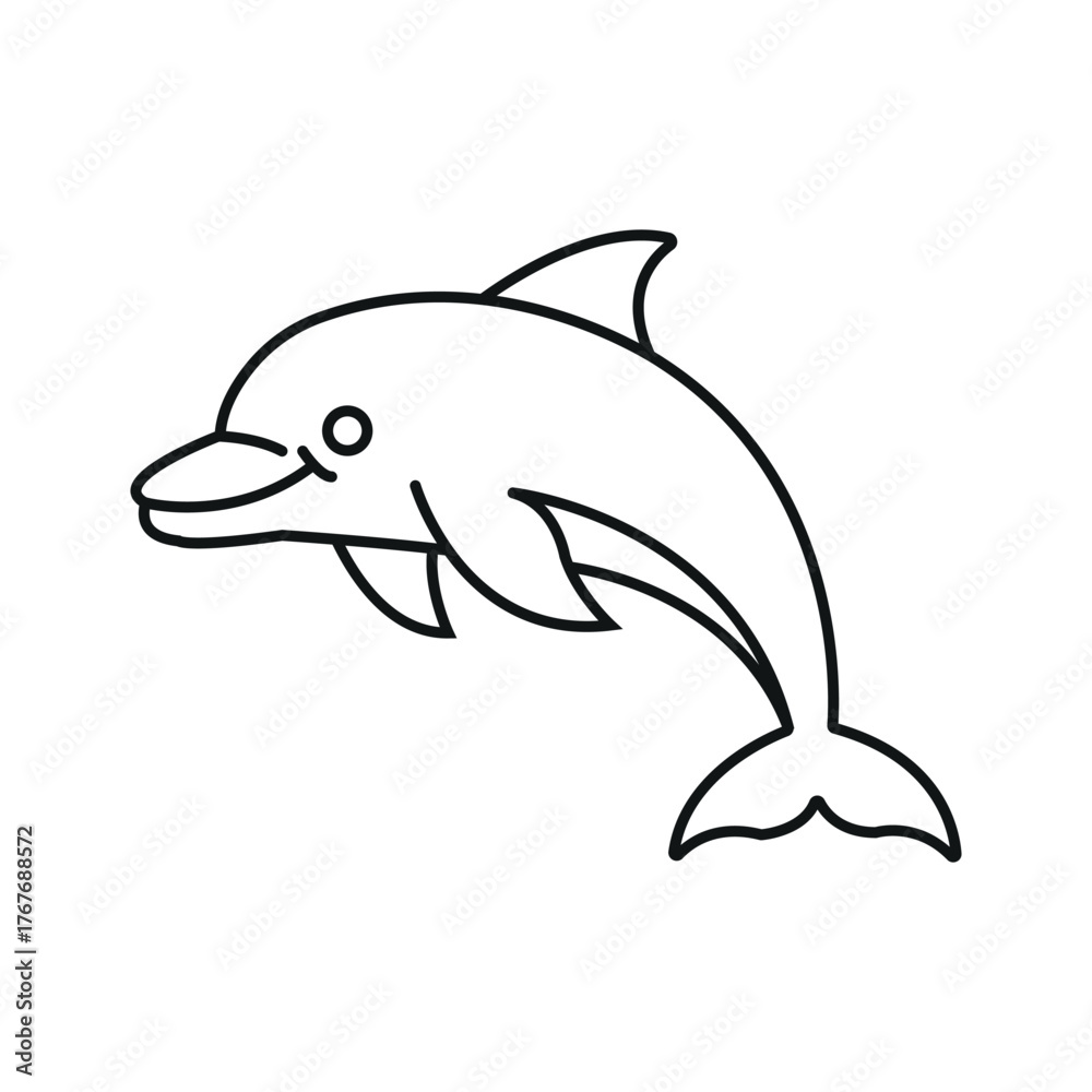 Fototapeta premium Illustration of a dolphin isolated on white background in black outline style