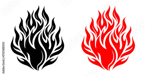 Tribal style fire flame, dynamic curved flames, silhouette design