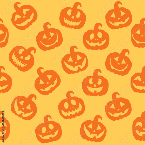 Seamless pattern with Halloween Pumpkin Silhouettes