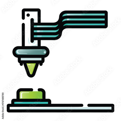An illustration of a 3D printer head depositing material onto a platform, symbolizing additive manufacturing.
