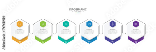 Business infographic template. 6 Step timeline journey. Process diagram, Infographic elements vector illustration.	