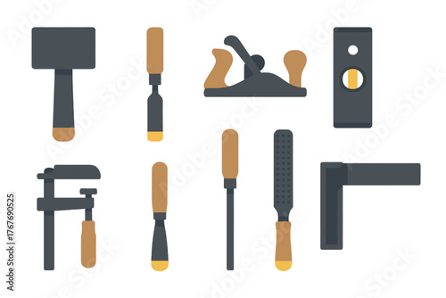 Essential carpentry and woodworking hand tools set for construction and repair