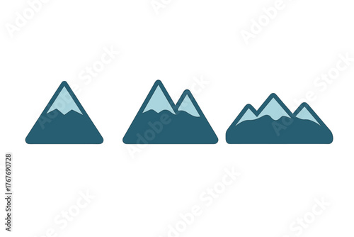 Minimalist set of three mountain peaks with snow caps for nature and travel design