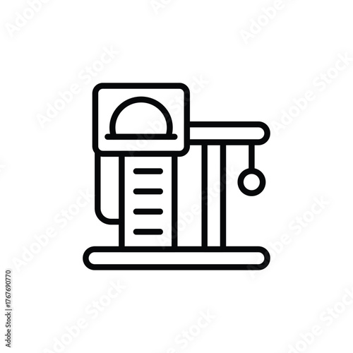 A black outline of a cat tree with a small house scratching post and dangling toy