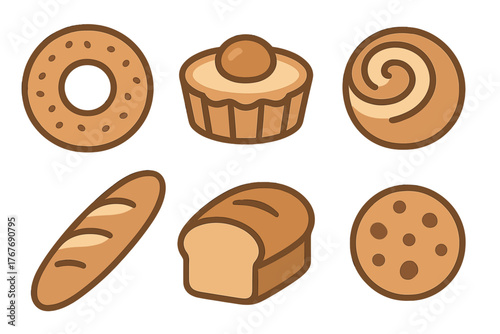 Assortment of fresh bakery products and sweet pastries isolated on a white background