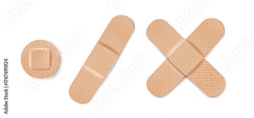 Vector set illustrations of band aids. Vector set aid bandages different forms.