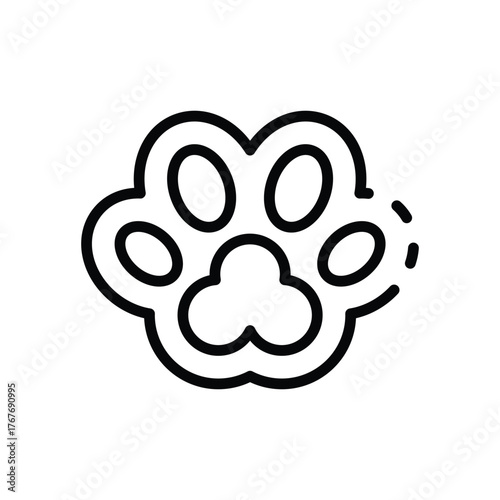 A black outline of a paw print with circular pads and a threelobed center pad
