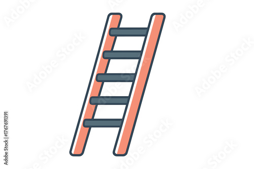 Traditional portable ladder with five rungs and sturdy side rails for elevation and access