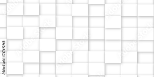 Random shifted white cube boxes block background wallpaper banner with copy space. Abstract mosaic background. White geometric abstract background with squares .


