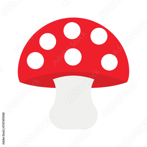 Flat Red Amanita Mushroom Vector Illustration Icon of Fly Agaric Nature Design.