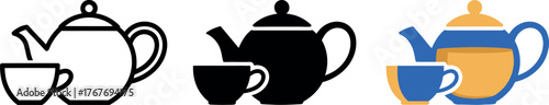 Tea Time Still Life Graphic Illustration Featuring Teapot and Cup in Different Styles