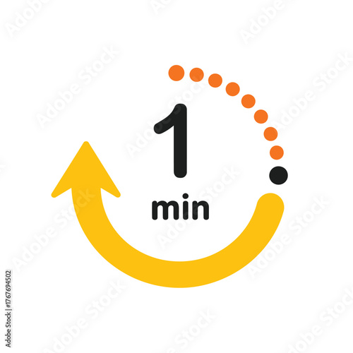 One minute timer icon with arrow and countdown dots