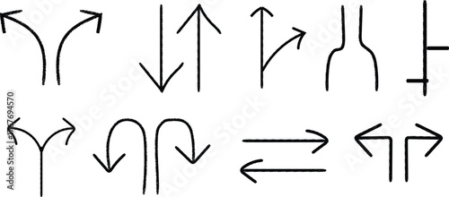 Collection of Hand Drawn Line Art Arrows Showing Directions, Turns, Choices, and Movement
