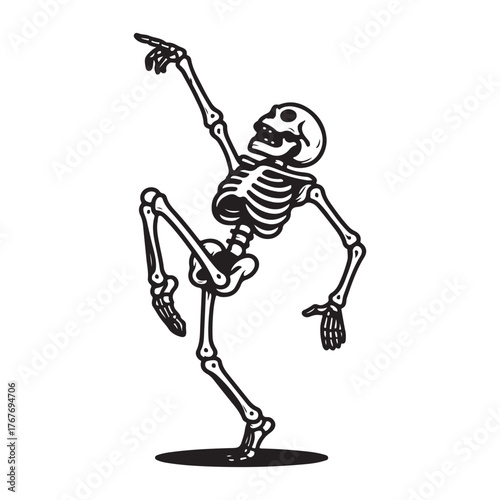 Spooky dancing skeleton icon funky groovy move skeleton character with articulated limbs and rib cage ready for halloween or fun themed designs
