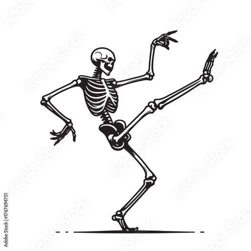 Spooky dancing skeleton icon funky groovy move skeleton character with articulated limbs and rib cage ready for halloween or fun themed designs