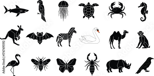 Diverse Wildlife Silhouettes Collection Vector Illustration .