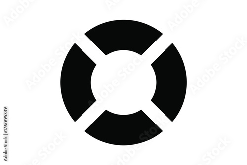 Simple black and white graphic of a life preserver ring symbol