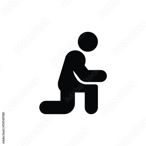 Simple black silhouette of a person kneeling down on one knee