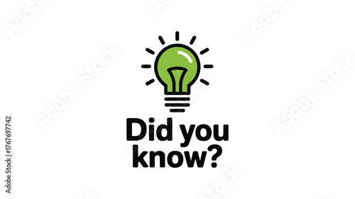 Bright green light bulb with radiating lines and text did you know