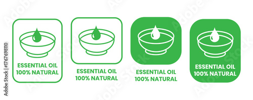 Essential oil drop icon for beauty and skincare natural product certificate label. Essential oils sticker logo for body lotion, cream and shampoo moisturizer, spa wellness fragrance.