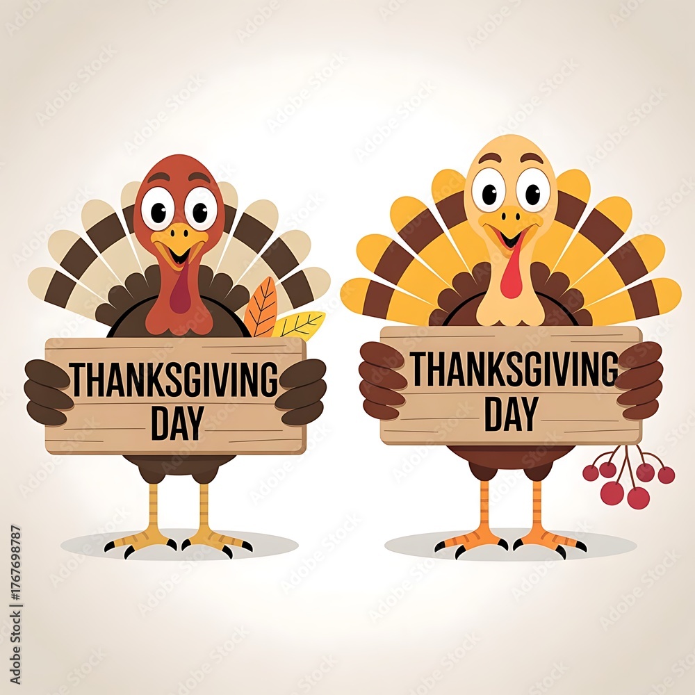 Obraz premium Two adorable turkeys celebrate thanksgiving day together