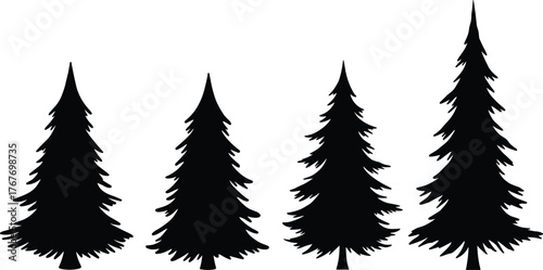 Christmas, Holiday, Festive, Winter, Celebration, Tree, Pine, Fir, Spruce, Evergreen, Forest, Nature, Silhouette, Black, White, Outline, Vector, Illustration, Design, IconChristmas, Holida