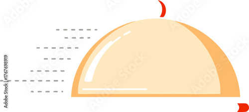 A graphic illustration of a covered plate with a red arrow indicating speed and motion.