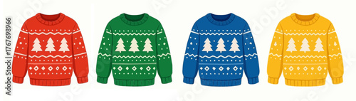 Set of four colorful christmas sweaters
