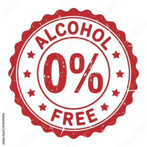 Red circular stamp or seal indicating zero percent alcohol free product