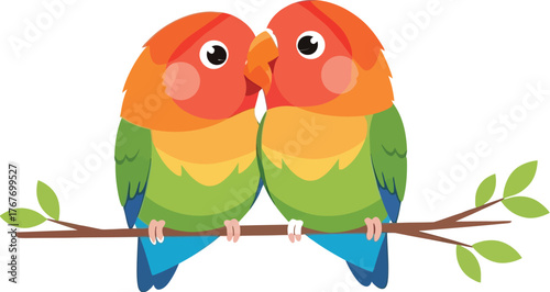 Lovebirds birds parrots branch leaves cute colorful tropical avian wildlife nature
