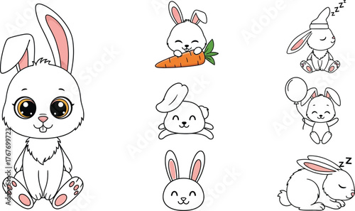 Cartoon rabbits cute bunnies easter animals drawing illustration vector art