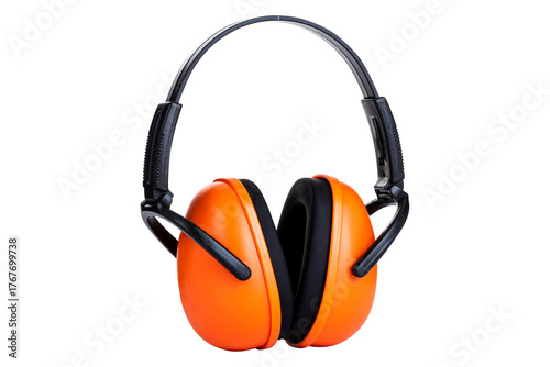 Orange Ear Protection Earmuffs Isolated on White Background – Industrial Safety and Hearing Protection Equipment