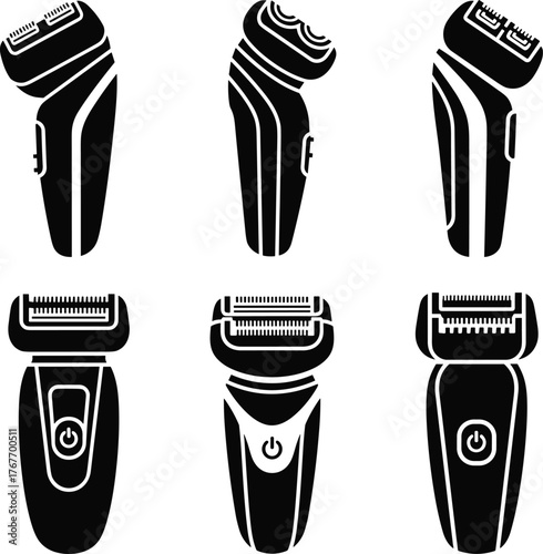 Electric Shaver Icons Set Different Views razor grooming