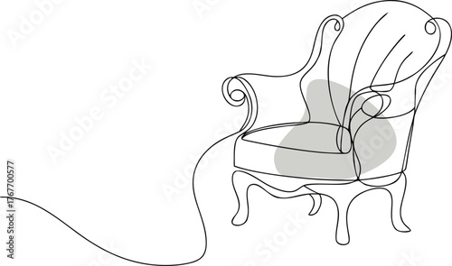 Elegant armchair with ornate details furniture single line drawing