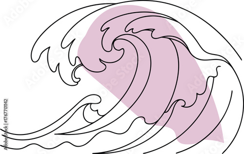 Flowing wave crests with pastel accent ocean water