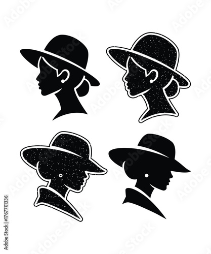 Elegant Woman Silhouette in Wide Hat Vector.