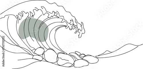 Crashing ocean wave with pebbles crashing wave water