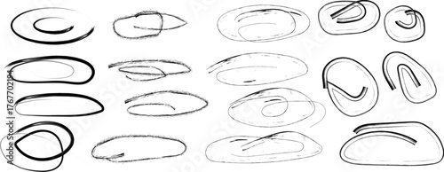 Abstract collection of minimalist sketch elements in black and white design