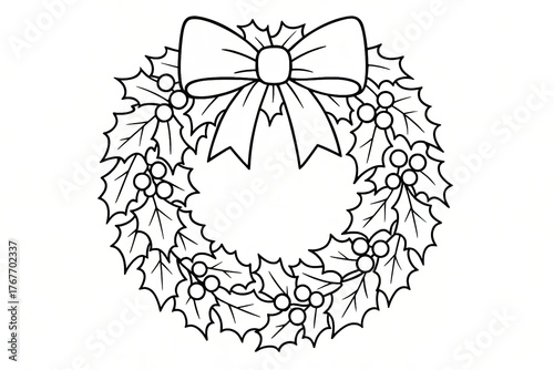 Coloring page for children and adults, coloring page Christmas wreath.