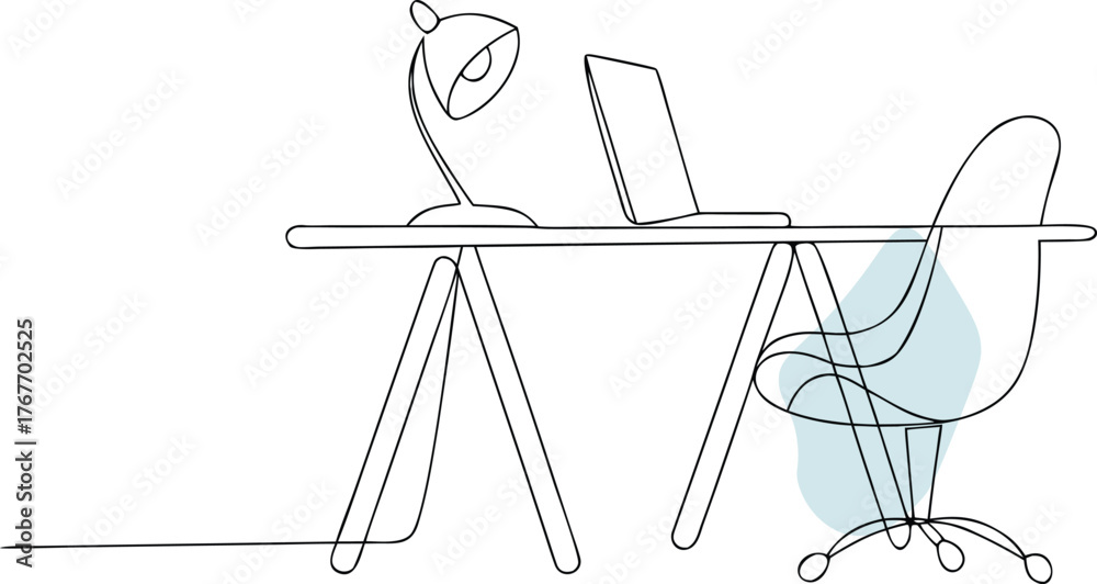Fototapeta premium Workspace Setup With Laptop And Lamp Continuous Line Drawing