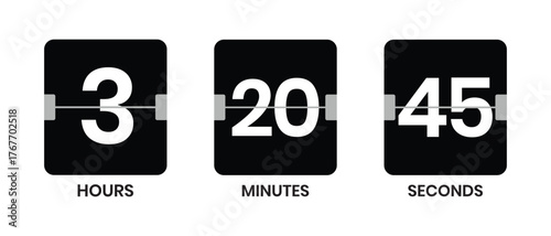 Countdown timer icon. Mechanical countdown timer. Hour, minutes and second. Split-Flap Display for time. Digital clock vector illustration.