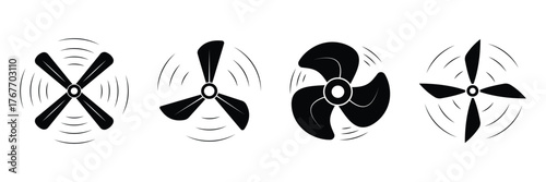 Propeller fan icon set.  Propeller speed icon, fan icon, fan blade icon vector. Ventilator, propeller, cooler, conditioner flat icon. Vector illustration.