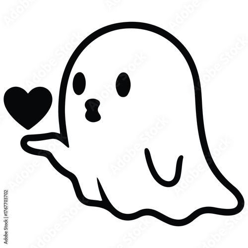 Cute Ghost Sending Love with a Heart Illustration for Halloween Designs and Festive Occasions Embodying Sweetness and Affection in Spooky Season Celebrations