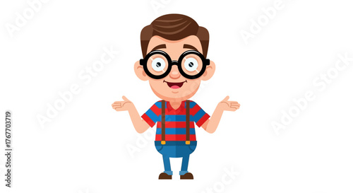 Cartoon character of a nerdy boy with glasses expressing confusion and uncertainty