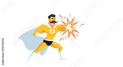 Retro styled superhero with powerful punch illustration for graphic design and marketing uses