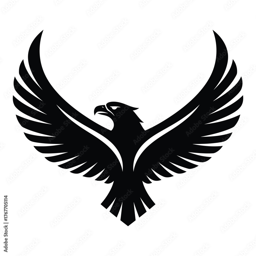 Obraz premium Majestic eagle soars with outstretched wings, a symbol of freedom and power, isolated on white background a striking avian silhouette in flight