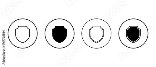 Shield icon set in circular outline. Security and protection symbol. Defense and privacy guard sign