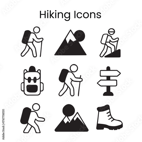 Minimalist Hiking Line Icons Set – Outdoor Adventure Vector Pack”